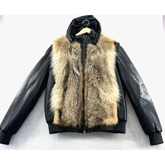 Ottimo Jacket Womens Size 52 Soft Black Leather Fur Removable Sleeves